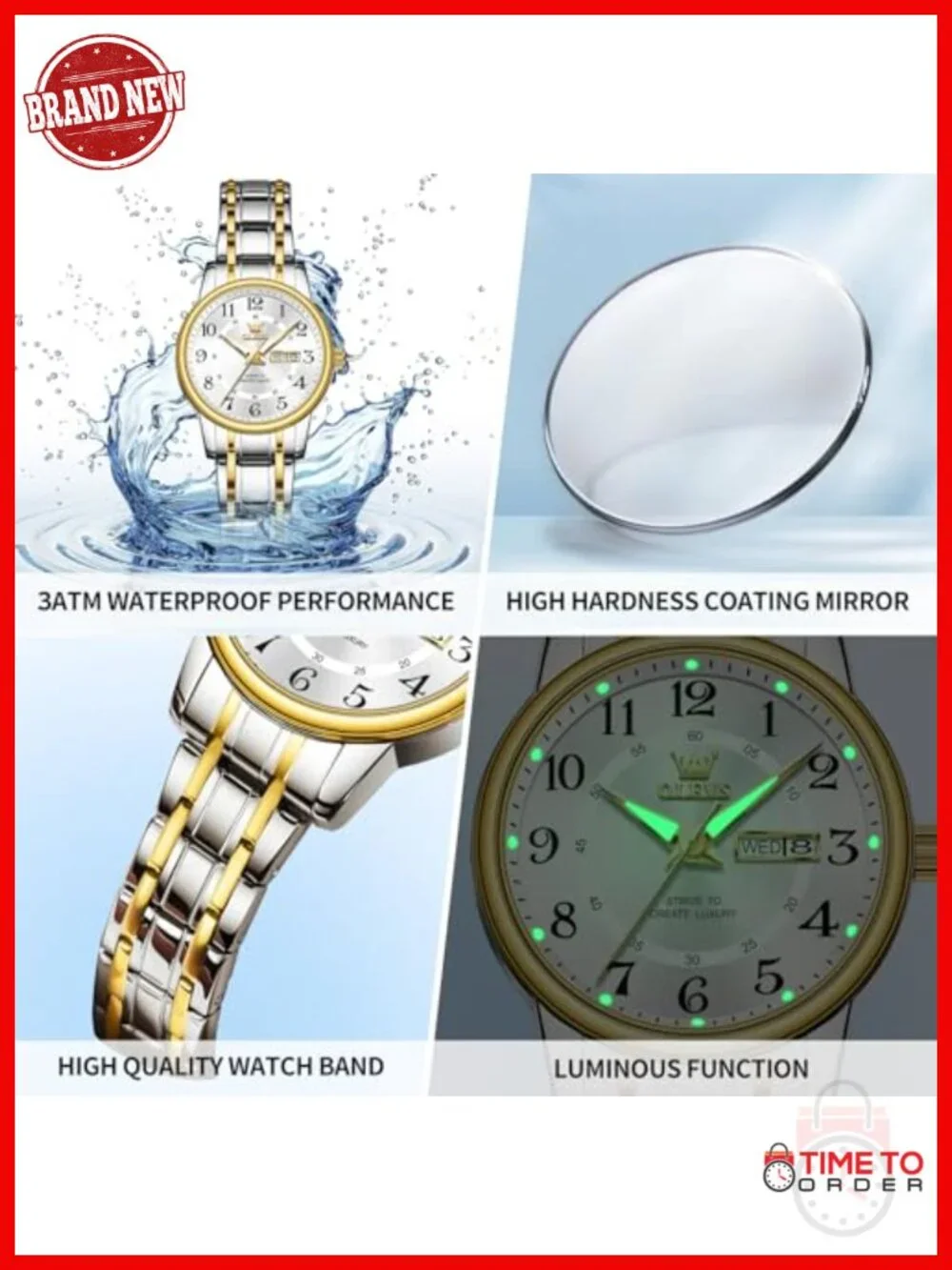 Two Tone Stainless Steel Wrist Watch with Date Quartz Movement